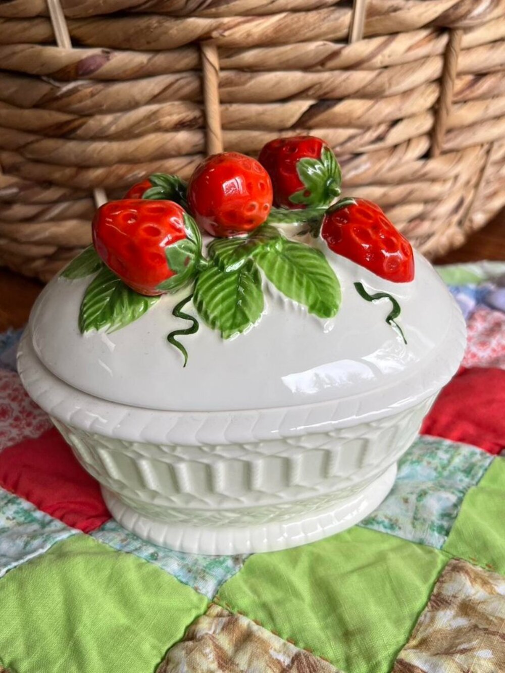 Cute Strawberry Ceramic Canister Bowl with Lid Home Decor